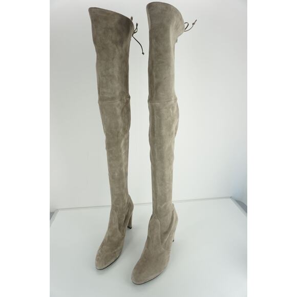 Stuart Weitzman Highland Suede Over the Knee Bow Top Boots - Picture 8 of 10